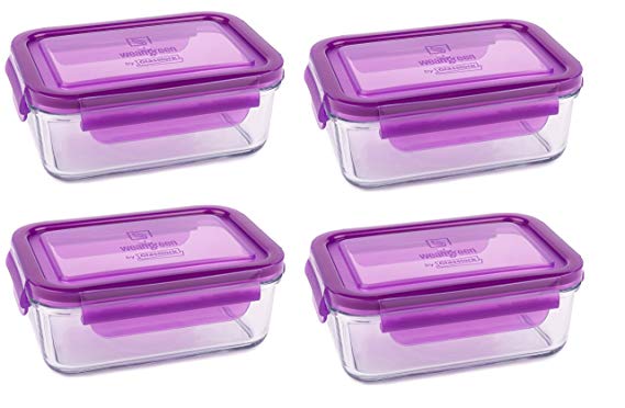Wean Green Lunch Tubs 23oz/695ml Glass Food Storage Containers - Grape (Set of 4)