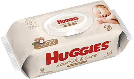 Huggies Nourish & Care Baby Wipes, Sensitive Skincare, Scented, Water-Based, 56 Count