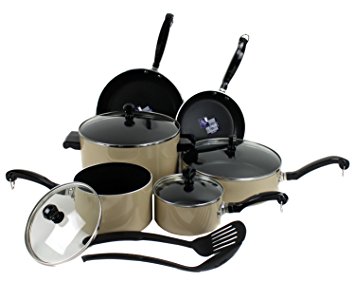 Farberware 12471 12 Piece Kitchen Nonstick Enamel Cookware Set Pots/Pan Camel