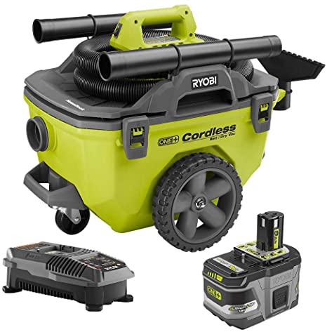 RYOBI 18-Volt ONE  Lithium-Ion Cordless 6 Gal. Wet/Dry Vacuum Kit with (1) 9.0 Ah Battery and (1) 18-Volt Charger