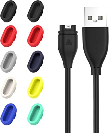 MoKo 10 Pack Colorful Dust Plugs and Charging Cable Set Fit Garmin Fenix 5/Fenix 5S/5X/6/6S/6X/6 Pro/6S Pro/6X Pro/Vivoactive 3/4/4S/Venu/Approach S60/X10/X40, Silicone Dust Plug with Charger Cable