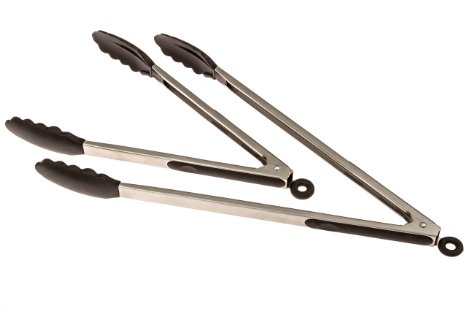 SureWare(TM) 12-Inch/16-Inch, Gourmet Silicone Kitchen Tongs (2 Pack) | Heavy-Duty Quality Stainless Steel BBQ, Oven, Salad and Serving Tongs