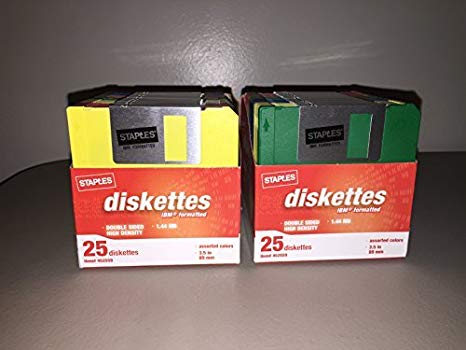 Staples 50/Pack 3.5 in. 1.44MB Multi-Colored Floppy Diskettes, PC/IBM Formatted
