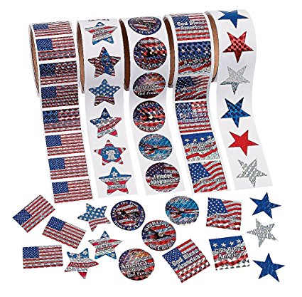 Fun Express Patriotic Rolls Of Stickers Assortment - 5 Rolls