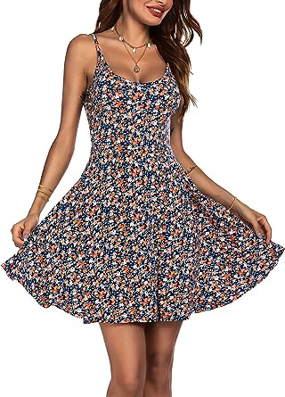 ACEVOG Women's 2023 Summer Dress Adjustable Spaghetti Strap Boho Floral Fit & Flare Beach Sundress