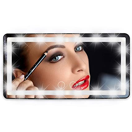 Car Visor Vanity Mirror,Car Makeup Mirror with 60 LED Lights,Car Cosmetic Mirror with Built-in Battery,Rechargeable Touch Screen LED Makeup Travel Mirror,3 Light Mode Dimmable (with Battery, Black)