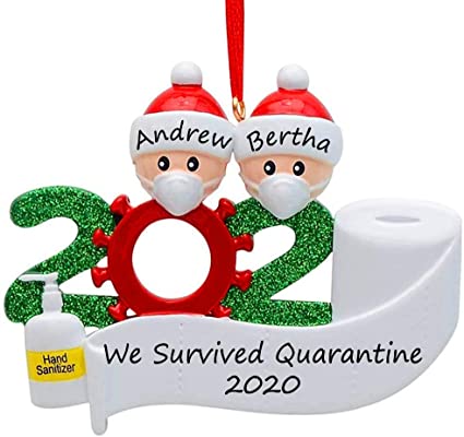 GIFTSDIY Personalized Christmas Ornaments Kit,2020 Quarantine Survivor Customized Decorating Name Hanging Ornaments with Face Mask Hand Sanitized and Toilet Paper Creative Xmas Gift for Family