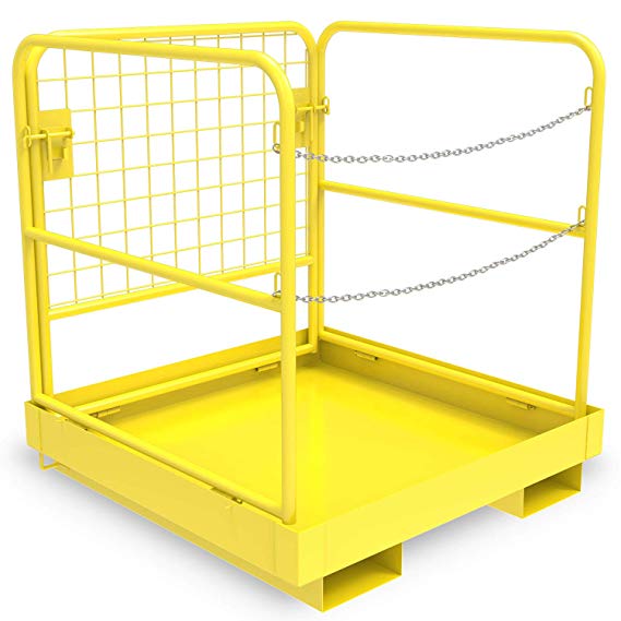 YINTATECH Forklift Work Platform Safety Cage Collapsible Heavy Duty Steel Construction Lift Basket Aerial Rails 36x36 inches 1105lbs Capacity