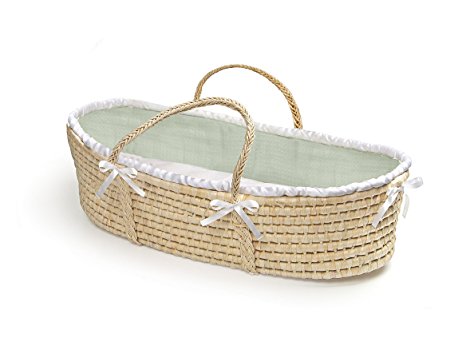Badger Basket Company Natural Baby Moses Basket - Sage Waffle Bedding