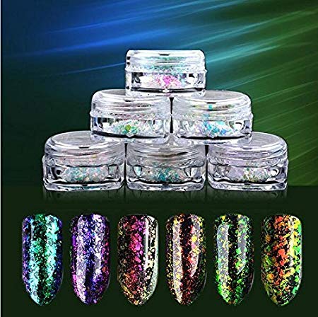 Nail Powder, Yuxuan Star Chrome Chameleon Nail Pigement Mirror Effect Powder For Nail Lightweight 6 Colors