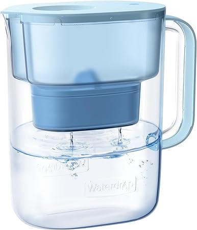 Waterdrop Alkaline Lucid 10-Cup Water Filter Pitcher with 1 Filter, Healthy, Clean & Toxin-Free Mineralized Alkaline Water (100 Gallons), Up to PH 9.5, BPA Free, Blue