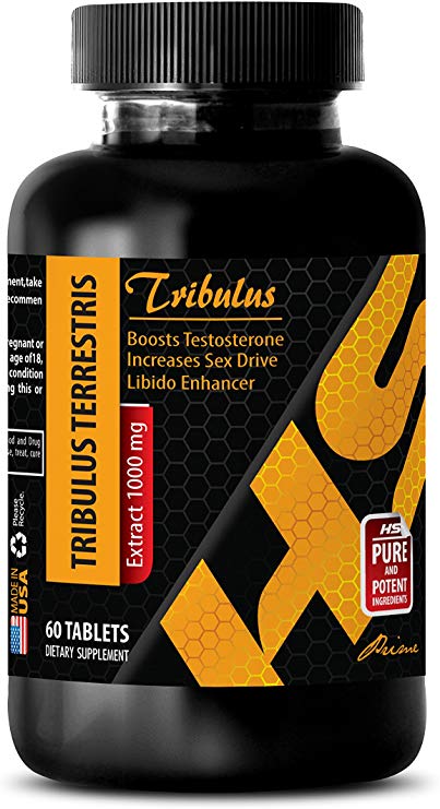 Testosterone Booster - TRIBULUS TERRESTRIS 1000MG - NATURAL MALE SUPPORT - Tribulus terrestris pills - 1 Bottle (60 Tablets)