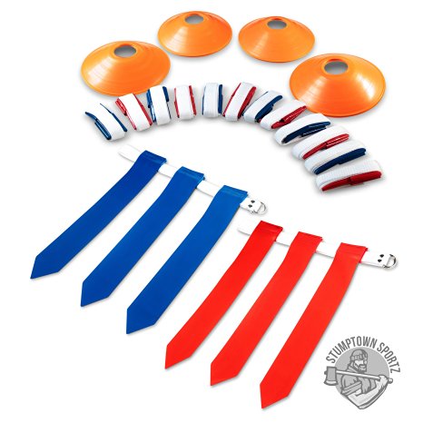 14 Player Flag Football Set with 3 Flags per Belt - Includes 12 Field Cones and Mesh Bag - Premium 68 Piece Heavy Duty Kit