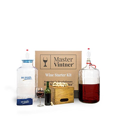 Master Vintner Home Wine Making Equipment Starter Kit with Plastic Big Mouth Bubbler and Glass Carboy Fermentors for 6 Gallon Wine Recipe Kits