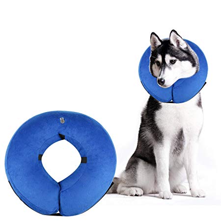 AOFU Dog Cone Collar Soft - Inflatable Dog Collars for After Surgery - Adjustable Protective Inflatable Dog Collar for Small Medium Large Dogs - Large(Blue)