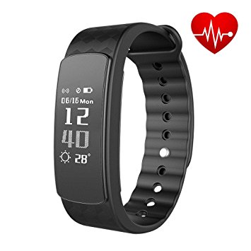 Smart Bracelet Next-shine Heart Rate Monitor Health Activity Tracker For Sport, Running, Walking, Sleeping, Swimming, Waterproof Pedometer Wristband for iPhone or Android (Black-I3HR)