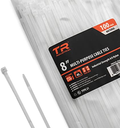 TR Industrial Multi-Purpose UV Resistant Natural Cable Ties, 8 inches, 100 Pack