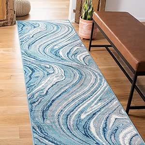 Rugshop Contemporary Abstract Swirl Stain Resistant Soft Runner Rug 2' x 7' Blue