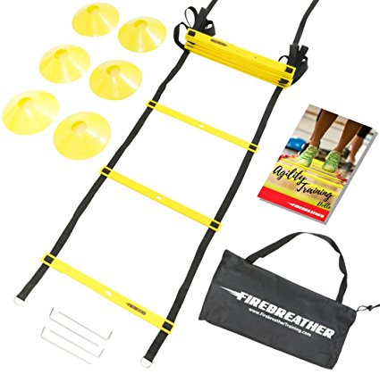 AGILITY LADDER & SPEED CONES by FireBreather Training. Bundle Includes a Set of 12 Adjustable Rungs, Pegs, Nylon Carrying Bag & Drills ebook. Great Agility Equipment to Improve Functional Skills