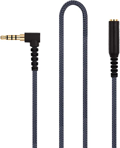 150cm(4.5ft) Right Angle 4 Pole 3.5mm 1/8 inch Male to 4 Pole 3.5mm 1/8 inch Female Stereo Audio Headphone Earphone Extension Cable Adapter Cord Tangle-Free Braided Wire
