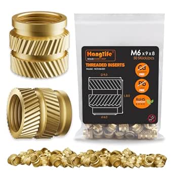 Heat-Set Threaded Inserts, M6 Heat Set Insert for 3D Printing Components and Plastic Parts - Brass Metric Knurled Nuts (50 Pieces)