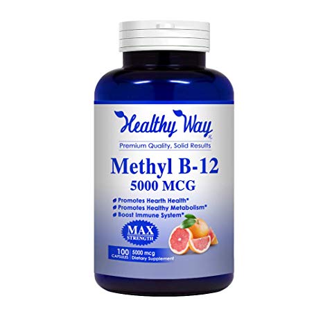 Healthy Way Vitamin B12 - 5000 MCG - Helps Boost Natural Energy, Brain & Heart Function - NON-GMO 100% Money Back Guarantee!