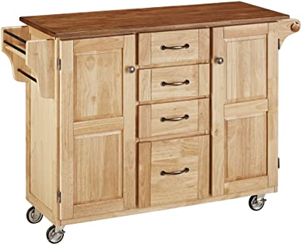 Home Styles Create-a-Cart Natural Two Door Kitchen Cart with Oak Top, with Solid Wood Construction, Adjustable Shelves, Towel Bar, Locking Casters, and Spice Rack