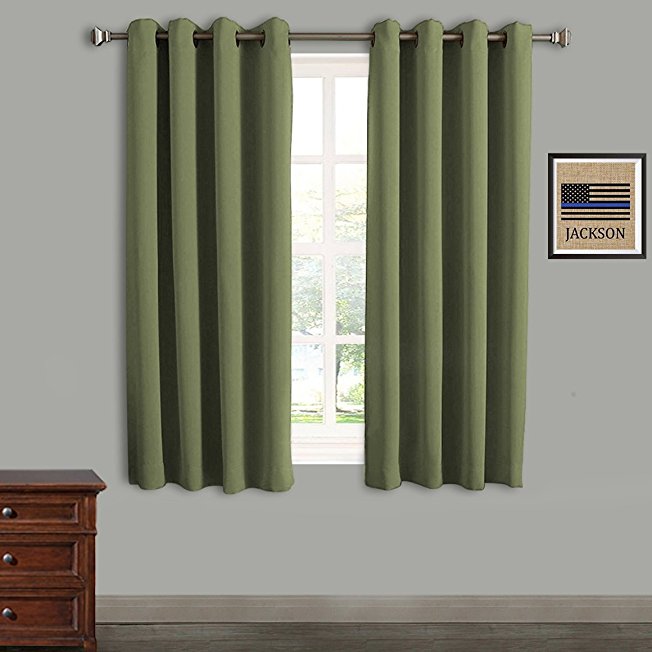 RHF Blackout Thermal Insulated Curtain - Antique Bronze Grommet Top for bedroom 52W by 63L Inches-Olive