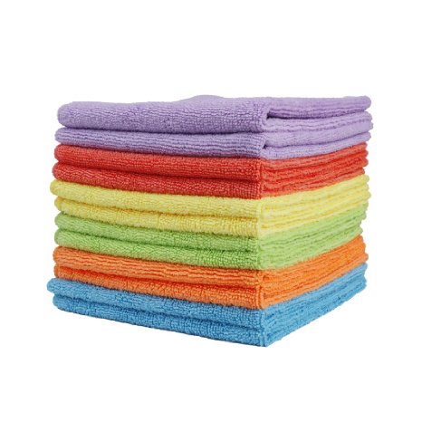CLEAN LEADER Microfiber Cleaning Cloth with Poly Scour Side,13.7 by 13.7-Inch,Multifunctional Microfiber Towel for Dish Towels,Bath Towels,Car Washing,6 Colors - 12-Pieces
