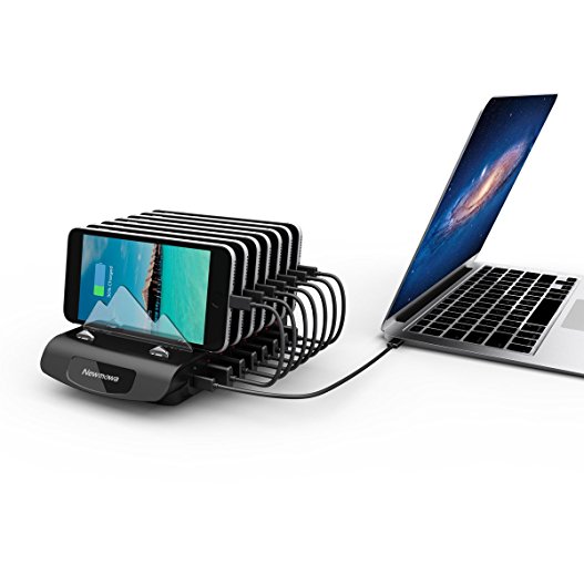 Charging Station Newmowa 7 1-Port Desktop USB Charging Station Organizer for Apple iPhone, iPad ,Android Smartphones, Tablets and Other USB-Charged Devices, Can Charge New Macbook by Type-C PD Port