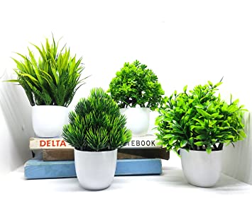 YTC Artificial Plants for Home Decor -Best Different Types of Plants (Green) Pack of 4