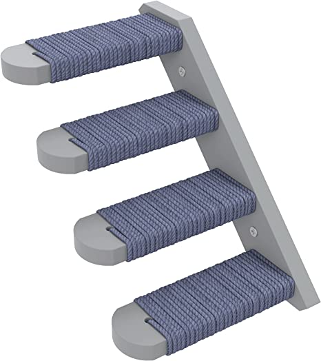 Skywin Cat Steps - Grey Solid Rubber Wood Cat Stairs Great for Scratching and Climbing - Easy to Install Wall Mounted Cat Shelves for Playful Cats (Right to Left)