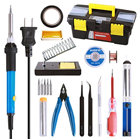 Tabiger Soldering Iron Kit for Electronics, 16-in-1, 60W Adjustable Temperature Soldering Iron, 5pcs Tips, Solder, Rosin, Solder Wick, Stand and Other Soldering Kits in Portable Tool Case