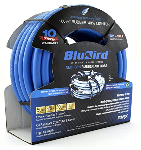 BluBird: The Lightest and Strongest Rubber Air Hose 3/8" x 50' 300PSI w/ 10 Year Warranty