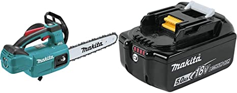 Makita XCU06Z 18 Volt LXT Lithium-Ion Brushless Cordless 10 Inch Top Handle Chain Saw BL1850B 18 Volt LXT Lithium-Ion 5.0Ah Battery