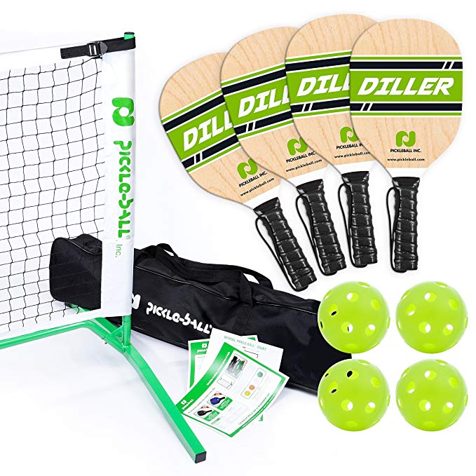 Pickle-Ball Inc. Pickleball Diller Tournament Net Set (Set Includes Metal Frame   Net   4 paddles   4 balls   Rules Sheet in Carry Bag)