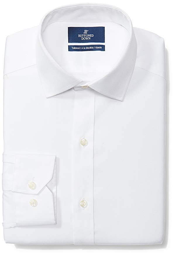 Amazon Brand - BUTTONED DOWN Men's Tailored Fit Spread-Collar Solid Pinpoint Non-Iron Dress Shirt