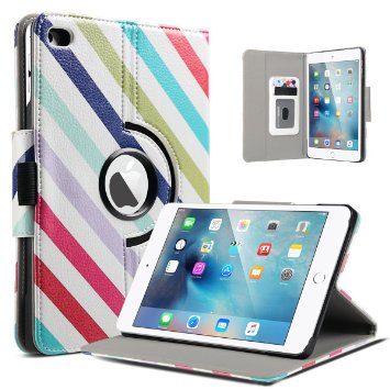 iPad mini 4 Case ULAK 360 Degree Rotating Case with Smart Case Auto Wake  Sleep for Apple iPad mini 4 79 inch 2015 Release Colorful Stripes