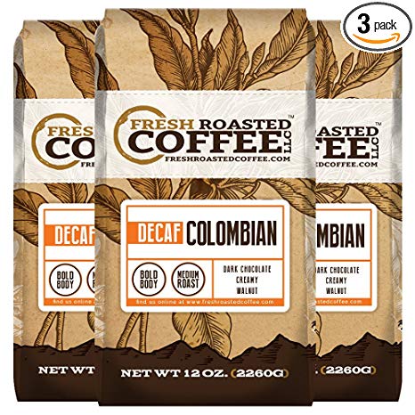 100% Colombian Decaf Coffee, 12 oz. Whole Bean Bags, Fresh Roasted Coffee LLC. (3 Pack)