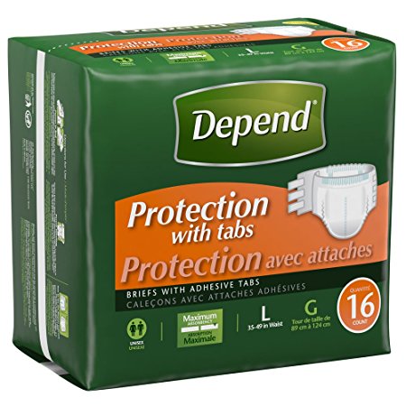 Depend Protection with Tabs, [Large], Maximum Absorbency, 16-Count Package