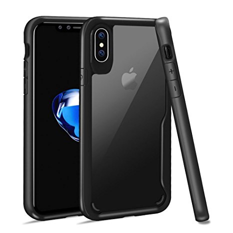 iPhone X Clear Case - with FREE Screen Protector | TPU Bumper Scratch Resistant | Wireless Charger Compatible | Military Grade Drop Tested | Hard Back Panel Cover for iPhone X Case (Black)