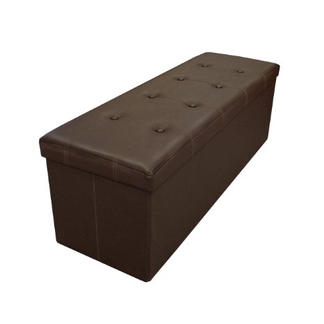 Best Price Plus Button Design Memory Foam Folding Storage Ottoman Bench with Faux Leather, 45", Brown