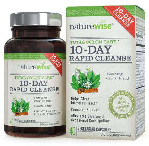 NatureWise 10-Day Rapid Cleanse for Colon Health, Detox, More Energy & Less Bloating, 40 Caps