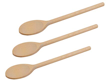 10-Inch Long Handle Wooden Cooking Mixing Oval Spoons, Beechwood (Set of 3)