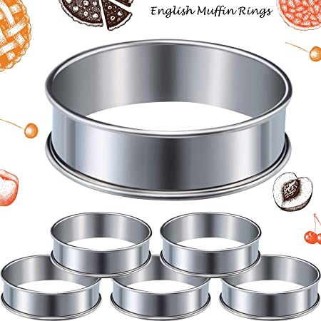 6 Pieces Muffin Tart Rings Double Rolled Tart Ring Stainless Steel Muffin Rings Metal Round Ring Mold for Home Food Making Tool, 3.15 Inch