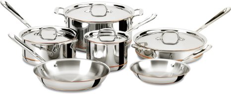 All-Clad 600822 SS Copper Core 5-Ply Bonded Dishwasher Safe Cookware Set,  10-Piece, Silver