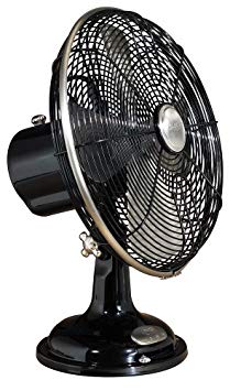 Hunter 90022 12-Inch Oscillating Table Fan, Satin Black with Brushed Nickel