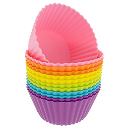 Freshware CB-320SC 12-Pack Silicone Jumbo Round Reusable Cupcake and Muffin Baking Cup, Six Vibrant Colors