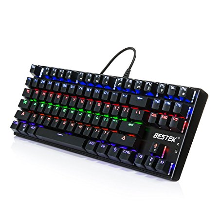 Mechanical Keyboard, BESTEK LED Backlit Gaming Keyboard with Black Switch, 87 Anti-ghosting Keys