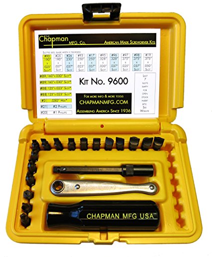 Chapman MFG #9600 Starter Slotted hand tools Gunsmith/Dental/Lab USA Made Offset Screwdriver & Ratchet Set